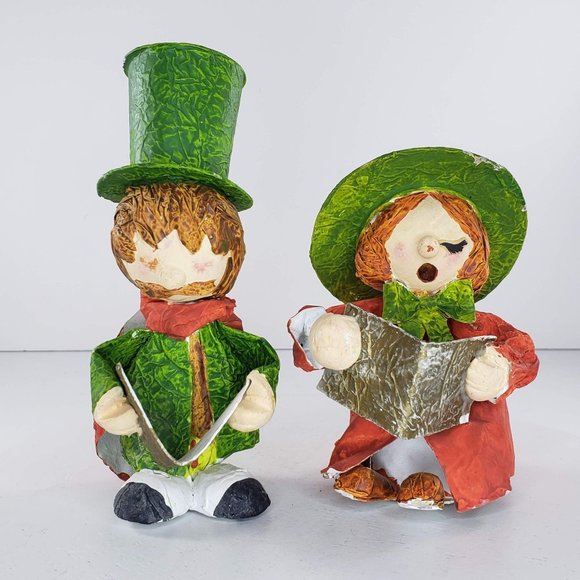 Unmarked Holiday Vintage Paper Mache Carolers Christmas Figurine